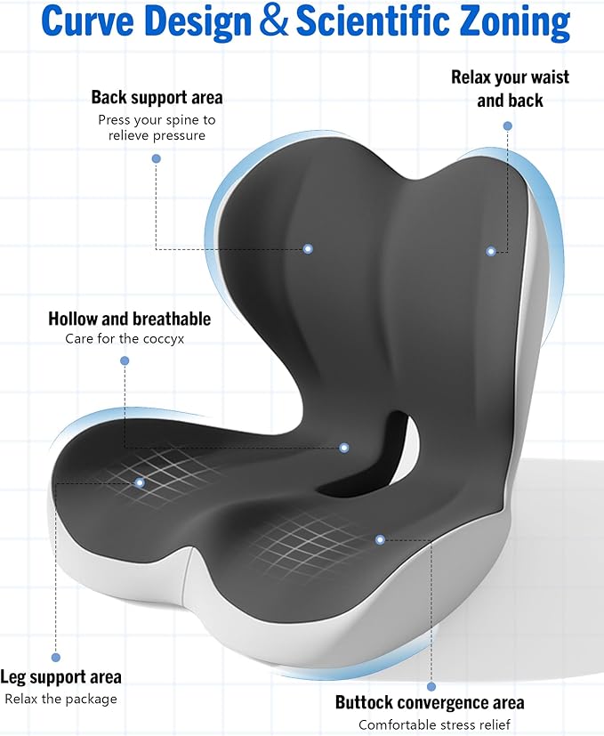 2 in 1 Booster Seat, Cooling Memory Foam Orthopedic Cushion for Sciatica Lower Back Pain Relief, Non-Slip Enhanced Visibility Pad for Truck SUV Office Chair