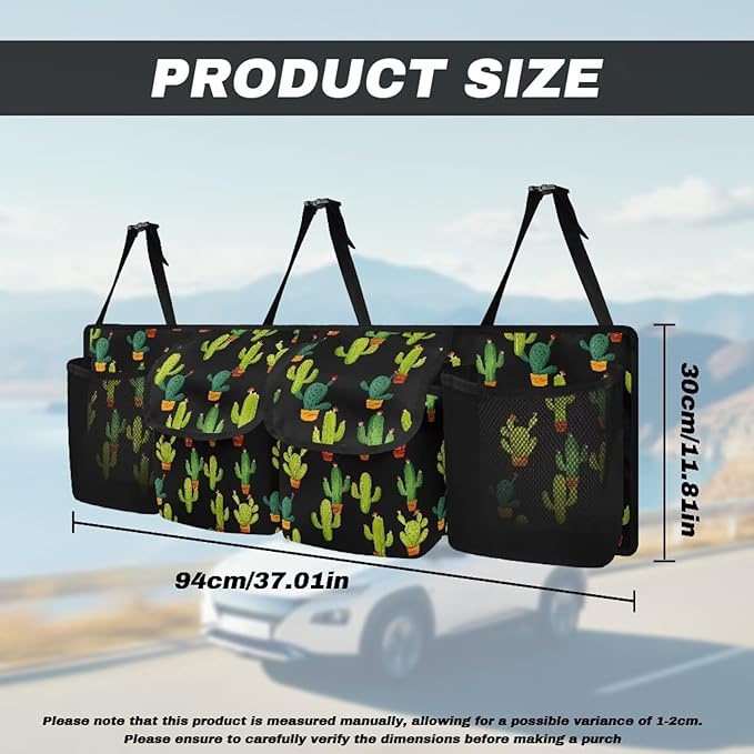 Green Cactus Car Trunk Organizer for SUV Back Seat Hanging Organizer with Elastic Net Collapsible Cargo Storage Bag Car Interior Accessories