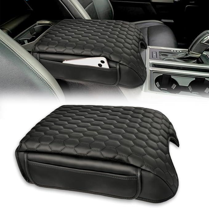 Center Console Cover Compatible with 2015-2020 F150, 2017-2022 F250 F350 F450, 2018-2024 Expedition Bucket Seat Console, 1.2'' Thickened Middle Console Cover with Pockets(Bucket Seat Only)