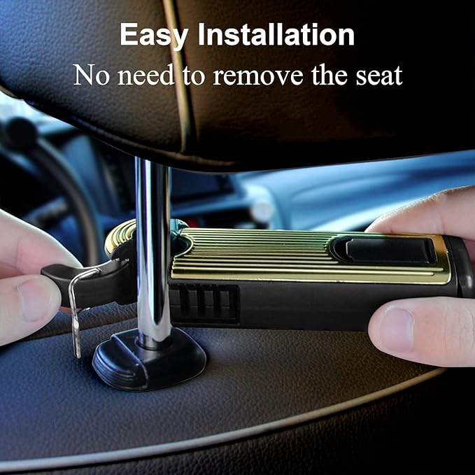 Car Headrest Hidden Hook, New Upgraded 2 in 1 Car Seat Hook with Phone Holder, 360° Rotation Car Hooks for Purses and Bags, Grocery Bag & Handbag (Gold - 1PCS)