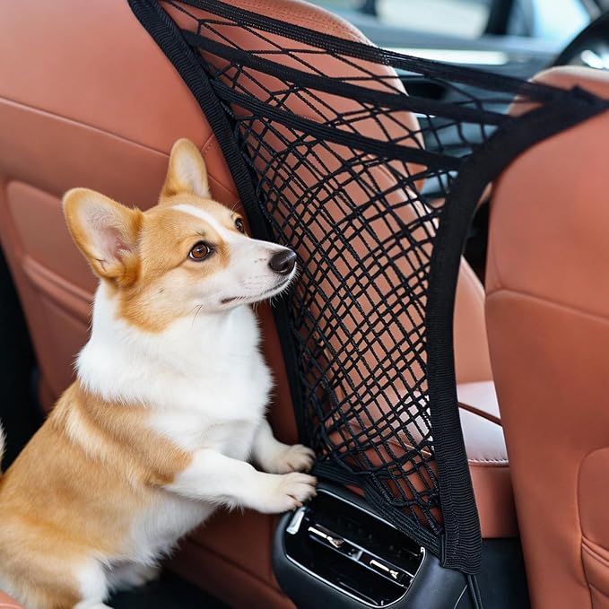3-Layer Car Organizer with 2pockets-Black Mesh Car Seat,dog pets and baby Net Barrier,Purse Holder| Tissue Holder |Storage Bag for Car