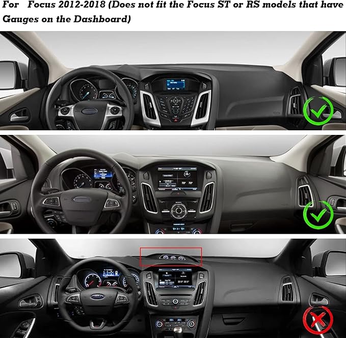 x xotic tech Center Console Dashboard Mat Pre-Cut Non-Slip Sunshield Sun Glare Protector Dash Carpet Pad Black Cover Compatible with Ford Focus 2012-2018