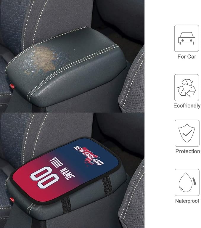 Custom Football Car Armrest Covers Universal Auto Center Console Pad Car handrail Box Cushion Personalized Add Name & Number Fans Gift Fit Suit for SUV Truck Sedan Van