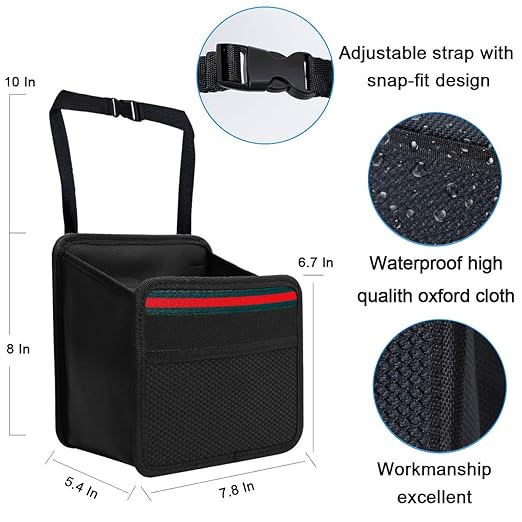 Car Organizer Back Seat,Hanging Premium Car Seat Organizer,Waterproof Odorless Fabric Mini Trash Bag (Black 9X7.8 in)