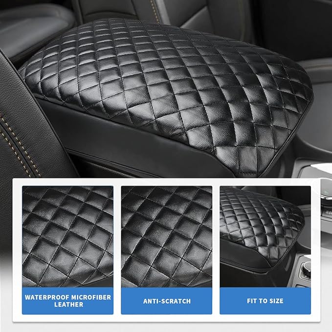 INTGET Center Console Armrest Cover for Chevy Traverse Accessories 2018-2023 2019 2020 2021 2022 Leather Middle Console Lid Pad Protector Elbow Arm Rest Covering Car (Black with Cushion Texture)