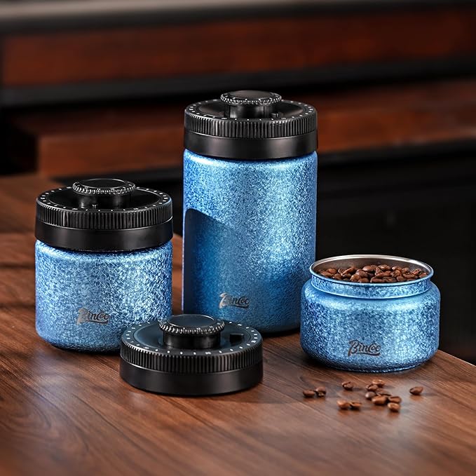 Bincoo Coffee Canister, Large Stainless Steel Coffee Bean Storage Container with Date Tracker, One-Touch Vacuum Seal Coffee Canister, Airtight Food Storage Container Freshness Kit for Coffee Beans