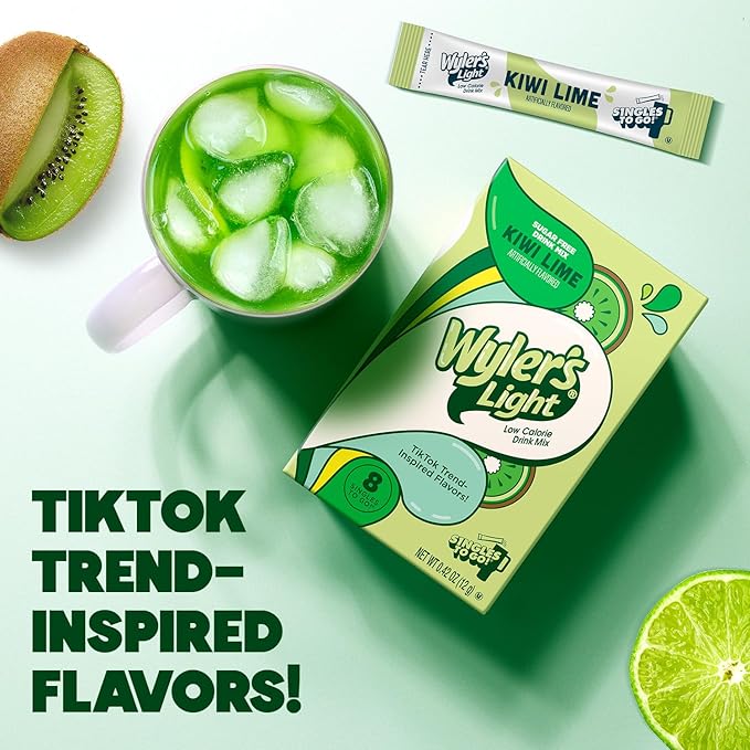Wyler's Light Singles To Go Powder Packets, Water Drink Mix, Watertok Kiwi Lime, 96 Servings, 8 Count x Pack of 12