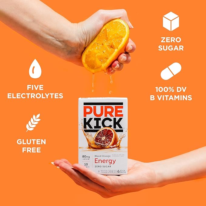 Pure Kick Energy Singles To Go Drink Mix, Blood Orange, Includes 12 Boxes with 6 Packets in each Box, 72 Total Packets