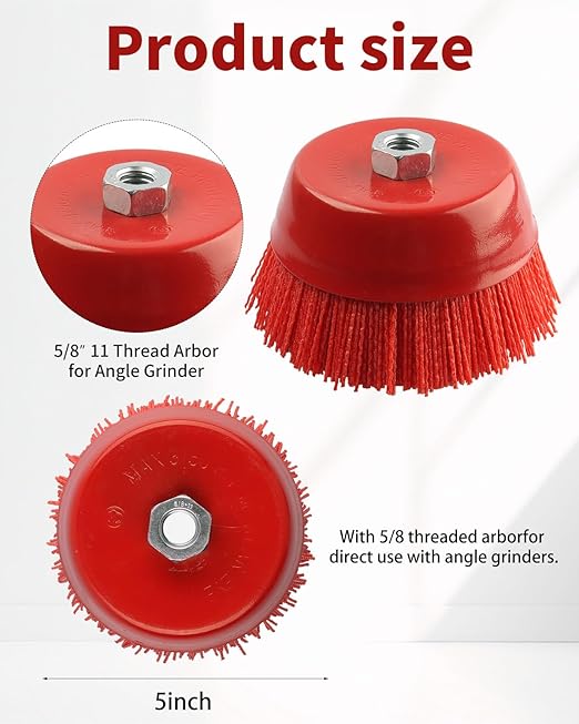 Nylon Cup Brush for Angle Grinder, 5 Inch Coarse Sanding Scuffing, 5/8" 11 Thread, 1PCS Wire Brush for Drill - Remove Rust, Corrosion, Paint