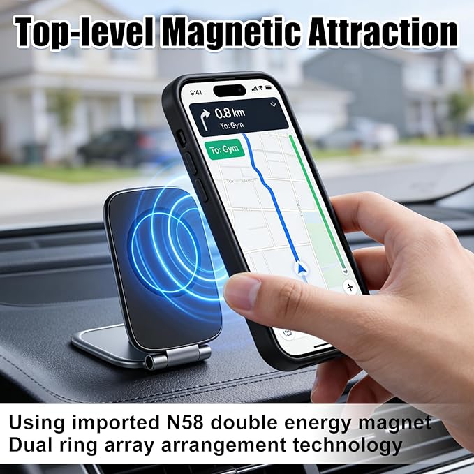 Ultra-Thin Foldable Magnetic Car Phone Mount,Ultrathin Adjustable Magnetic Phone Holder for Car,Portable Foldable Magnetic Phone Mount,270° Foldable Shockproof Phones Mount for All Phone,Laptop,Gym