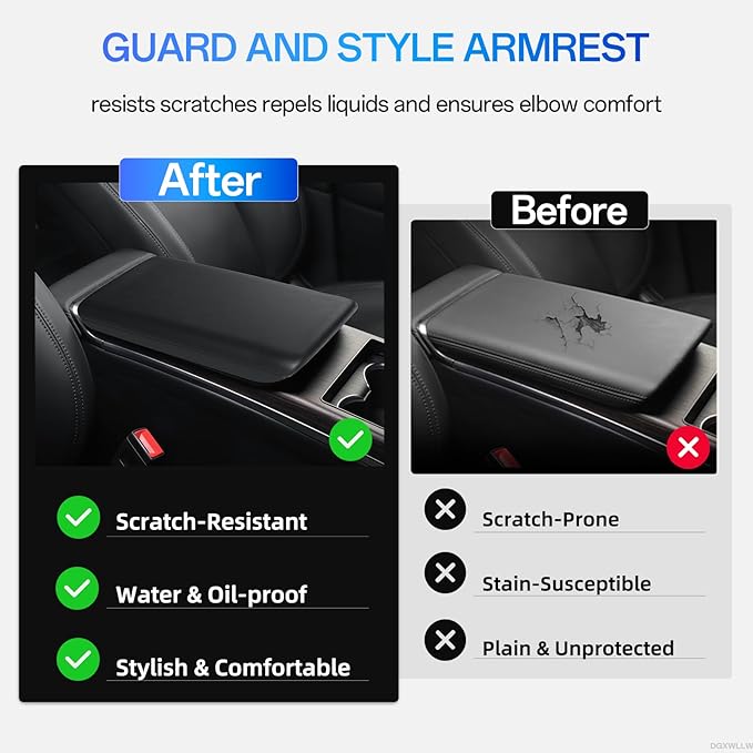 Center Console Armrest Cover for Tesla Model X/S 2026 2025 2024 2023 2022 2021, Non-Slip Armrest Cushion Pad Arm Rest Protector Covers, TPE Waterproof Interior Accessories for Tesla, Black