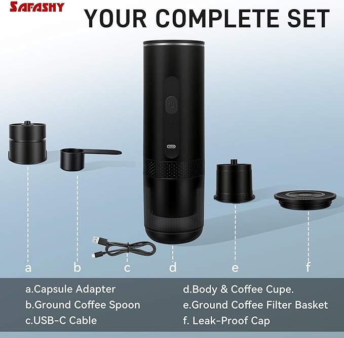 Portable Electric Coffee Maker Espresso Machine, Car Coffee Maker for Travel Self-Heating with USB-C, Battery Powered with 7800mAh, for Ground Coffee & NS Capsule, for RV, Hiking, Office,Gifts for Men