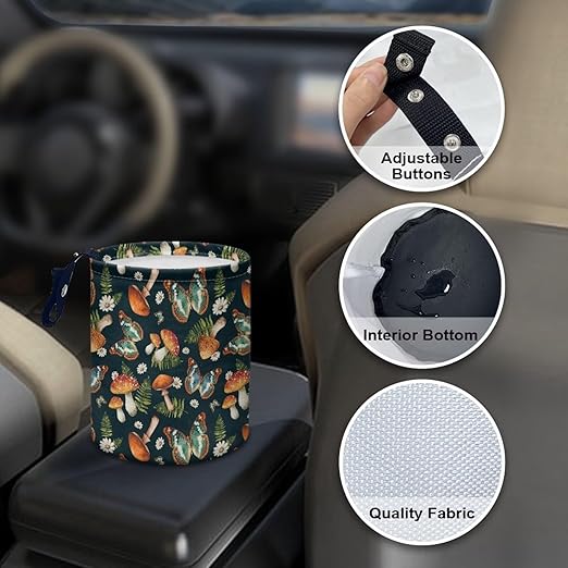 Butterfly Mushroom Cat Car Garbage Can Small Trash Can with Leak Proof Inside Liner and Hanging Strap Car Organizer Portable for Road Trip