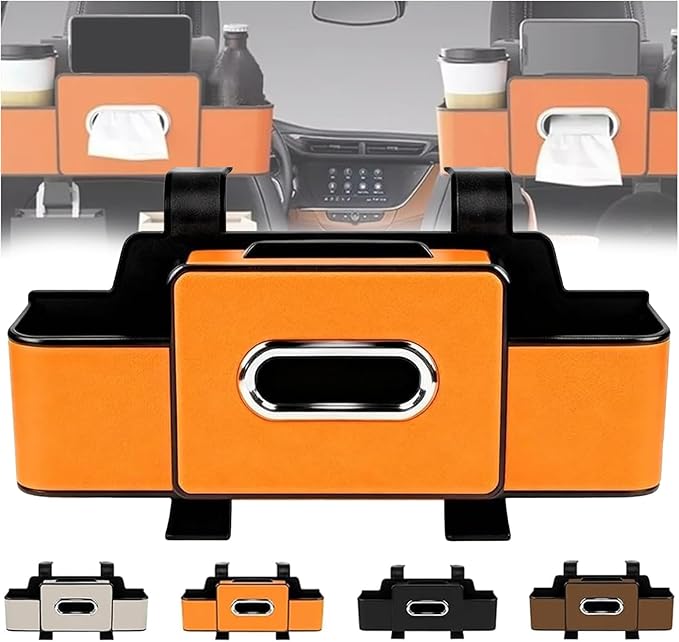4-in-1 Car Backseat Organizer, Multifunctional Car Seat Back Storage Box with Cup Holder Headrest Hook, Universal Cars Organizer Back Seat for Hold Phone,Snacks, Drinks, Handbag (Orange)