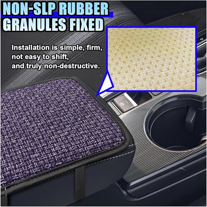Car Center Console Armrest Pad, Linen Fabric Auto Armrest Box Protector Cover, 11.6 × 7.7 Inch Vehicle Middle Console Mat, Universal Interior Decoration Accessory for Car, SUV, Truck (Purple)