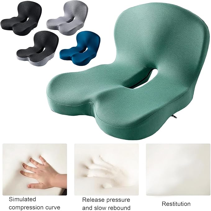 Car Seat Cushion for Long Driving, Ergonomic Memory Foam Seat Cushion, Car Seat Cushion for Back Pain and Lumbar Support Non Slip and Easy Clean for Driving Gaming Chair and Travel A Green