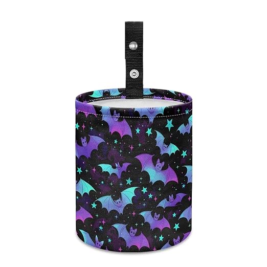 Colorful Bat Print Car Garbage Can Small Trash Can with Leak Proof Inside Liner and Hanging Strap Car Organizer Portable Vehicle Essentials