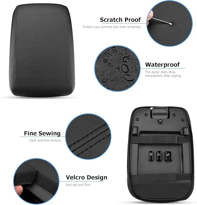 INTGET Center Console Cover for 2022-2025 2026 Nissan Frontier Accessories Leather Middle Armrest Lid Protector Replacement (Black Leather)