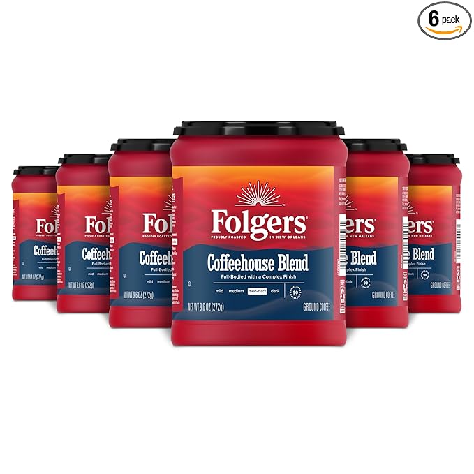 Folgers Coffeehouse Blend Medium Dark Roast Ground Coffee, 9.6 Ounces (Pack of 6)
