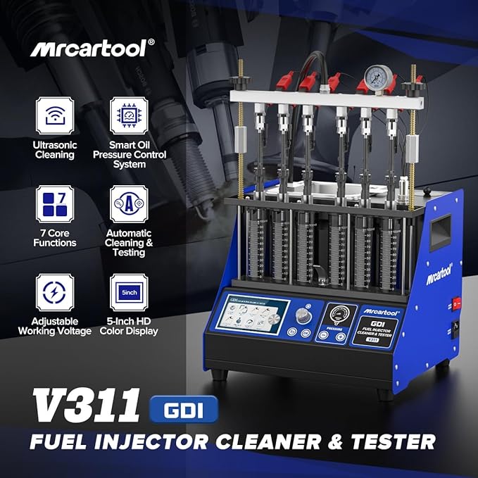 V311 GDI Fuel Injector Cleaner Machine Gasoline Fuel System Injection Cleaning Tester 6-Cylinder Test for EFI/FSI Injectors, Heated Ultrasonic Cleaner Kit with 7 Core Functions for Motorcycle Vehicle