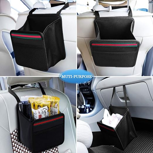 Car Organizer Back Seat,Hanging Premium Car Seat Organizer,Waterproof Odorless Fabric Mini Trash Bag (Black 9X7.8 in)