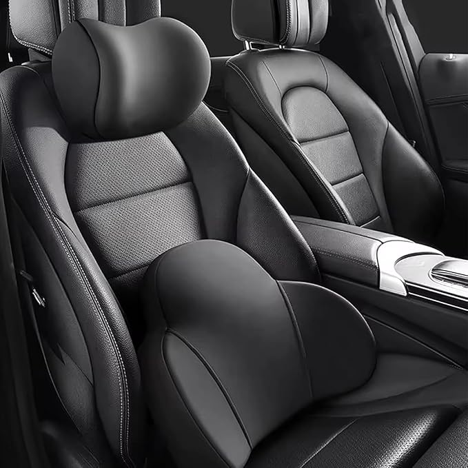 Headrest Neck Lumbar Pillows Car Seat for Audi A6 C7 C8 2011-2025, Universal Ergonomic Back Support Cushion, Comfortable Breathable Cover for Office Home,A/Black