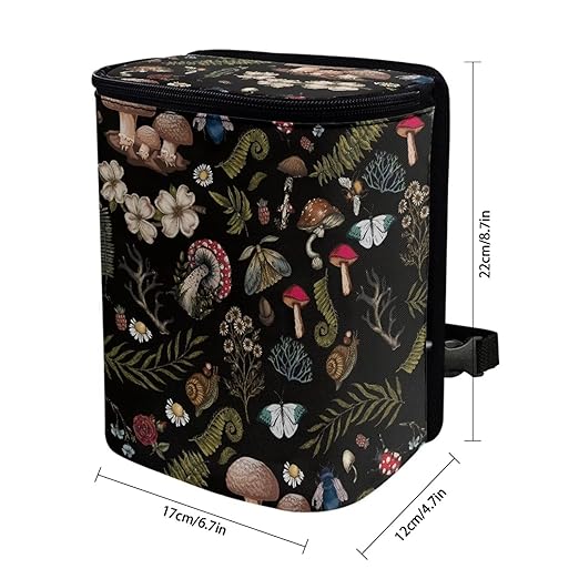 Mushrooms Car Trash Bin Interior Accessories Portable Vehicle Garbage Cans Bag for Back Seat Washable Mini Car Trash Cans for Front Back Seat