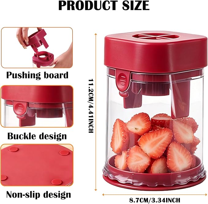 NOVANO Fruit Slicer Cup, Red | Small Fruit Cutter, For Strawberry, Cherry Tomato, Grape, Egg, Egg Slicer For Hard Boiled Eggs, Portable Kitchen Gadget