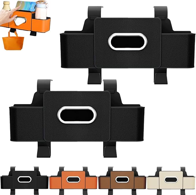 Car Organizers and Storage Box, Car Headrest Organizer Back Seat, Car Multifunctional Seat Back Waterproof Storage Bag, Car Seat Back Storage Box with 2 Cup Holders＆hooks (Black, 2pcs)