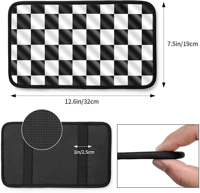 Racing Flags Checkered Flag Universal Center Console Armrest Cover Pad Car Armrest Protector for Most Cars, Suvs & Trucks, Cushion with Easy Installation