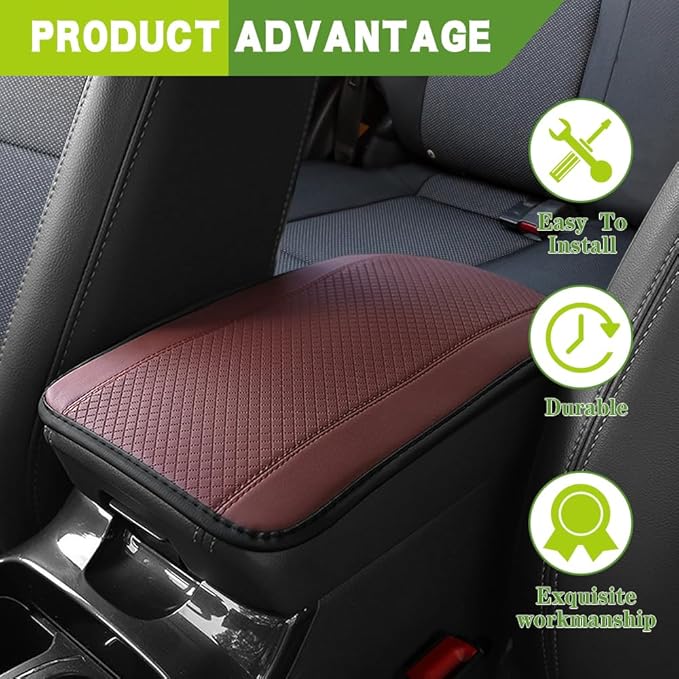 Car Center Console Armrest Pad, 12.6X 7.2 Inch PU Leather Waterproof Auto Armrest Seat Box Cover Protector, Car Center Console Cover, Universal Car Interior Accessories for Cars, Trucks, SUVs