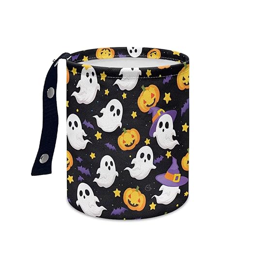 Cute Ghost Pumpkins Hanging Car Trash Bag Vehicle Trash Can with Adjustable Buttons Collapsible Multipurpose Auto Storage Bag Road Trip Essentials