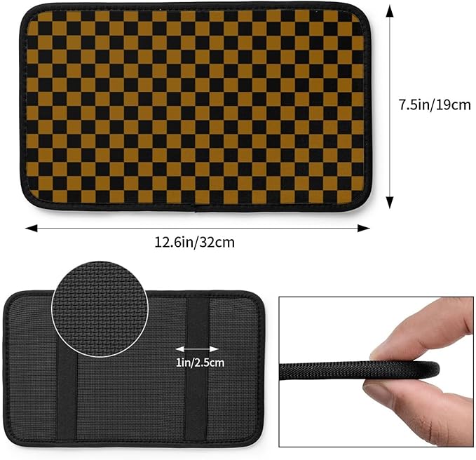 Brown Black Checkered Chessboard Flag Car Armrest Pad Cute Cars Center Console Cover Auto Handrail Box Cushion Armrests Cover