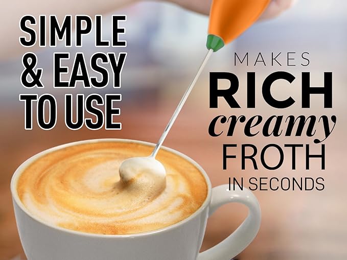 Zulay Powerful Milk Frother Handheld Foam Maker for Lattes - Whisk Drink Mixer for Coffee, Mini Foamer for Cappuccino, Frappe, Matcha, Hot Chocolate by Milk Boss (Orange/Green)
