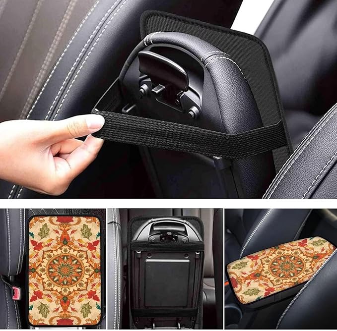 Universal Armrest Cushion Cover for Car Mandala Flower Print Car Center Console Armrest Cushion Pad Decorative Auto Interior Accessories, Easy to Install