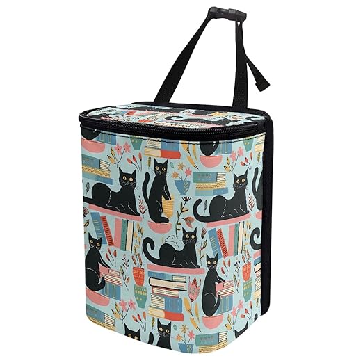 Black Cat Cute Pattern Car Trash Can, Suitable for Rear Seats and Behind The Center Console