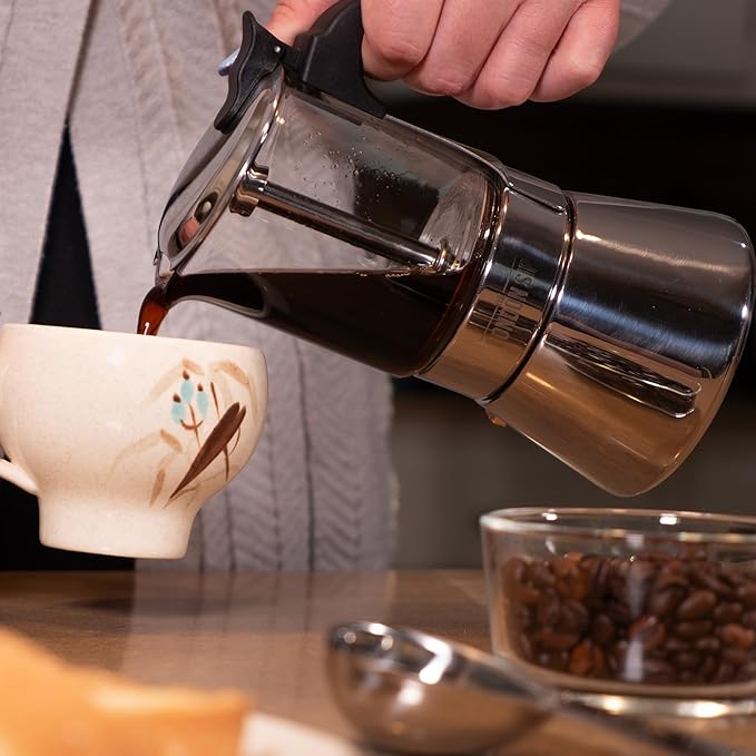 The London Sip Glass and Stainless Steel Stovetop Espresso Maker Moka Pot Italian Coffee Percolator, Glass, Small (5.07 oz)