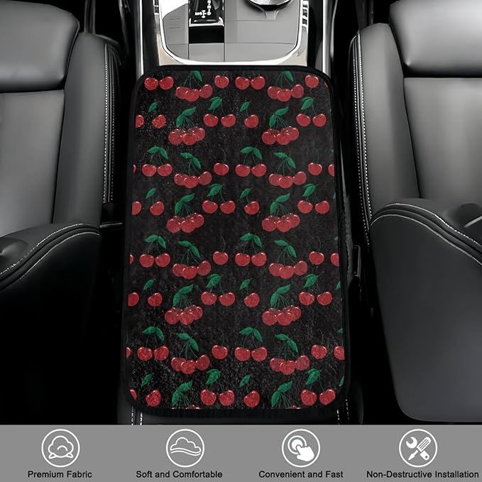 CLOHOMIN Cherry Car Center Armrest Console Cover Cute Auto Center Console Cushion Pad Soft Flannel Car Accessories