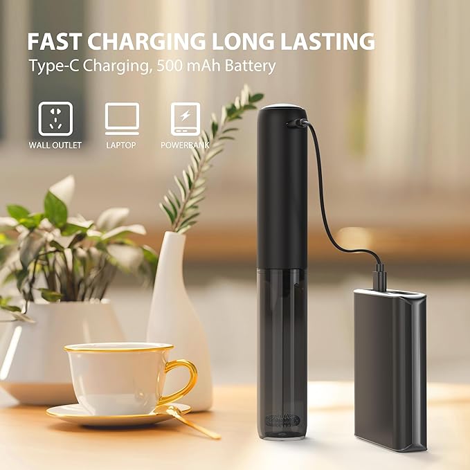 Rechargeable Milk Frother Hanheld with Cover, Portable Electric Foam Maker Frother Wand, Detachable Stainless Steel Drink Mixer Foamer for Coffee, Lattes, Cappuccino, Matcha, Hot Chocolate