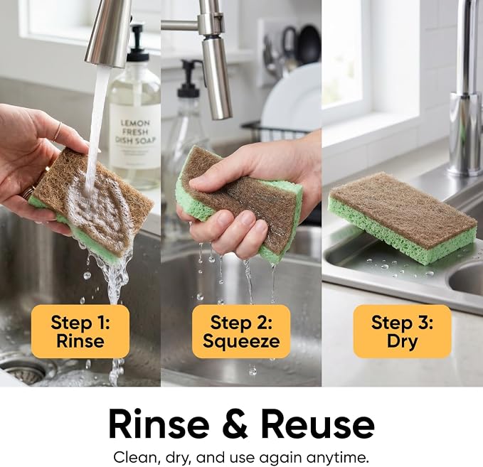 Kitchen Sponges for Washing Dishes, Non-Scratch Cellulose Dish Scrub Sponges, Cleaning Sponges for Household Use, Safe Cleaning Products, Kitchen Sponges Pack of 2, by Superio
