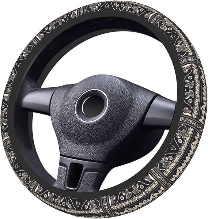 Black and White Mud Cloth Universal Fit Steering Wheel Cover for Car, Truck, and SUV, Durable Steering Wheel Protection