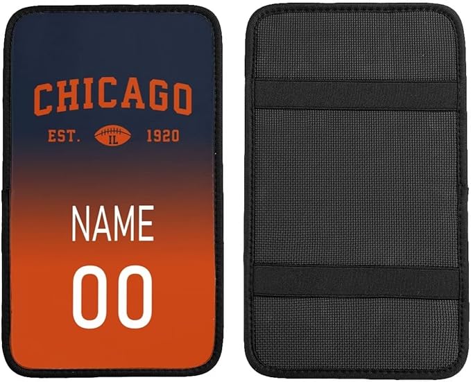 Custom Car Armrest Cover,Add Personalized Name and Number As Gifts for Loyal Football Fans,Auto Center Console Pad Car handrail Box Cushion,Fit for Most Car