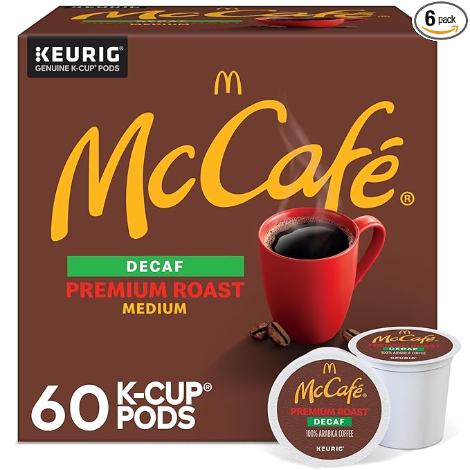 McCafe Premium Roast Decaf Coffee, Single Serve Keurig K-Cup Pods, Decaffeinated, 60 Count, (6 Packs of 10)