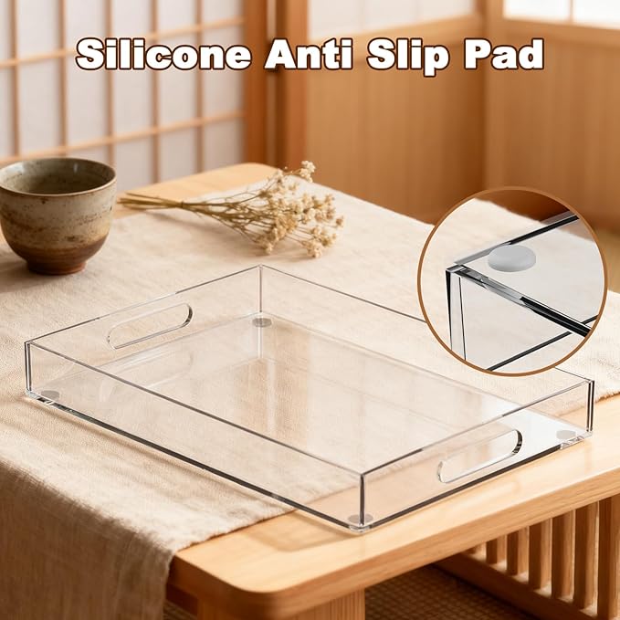 16x12 Inch Clear Acrylic Serving Tray for Display and Organizing A Decorative Tray with Handle Easy to Carry Use Kitchen Serving Trays Bathtub Tray Living Room Storage Tray Life Storage Tray