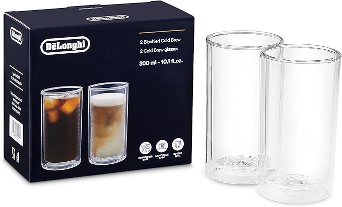 De'Longhi Double wall Cold Brew Glass Large, (10.1fl oz/300ml) Set of 2