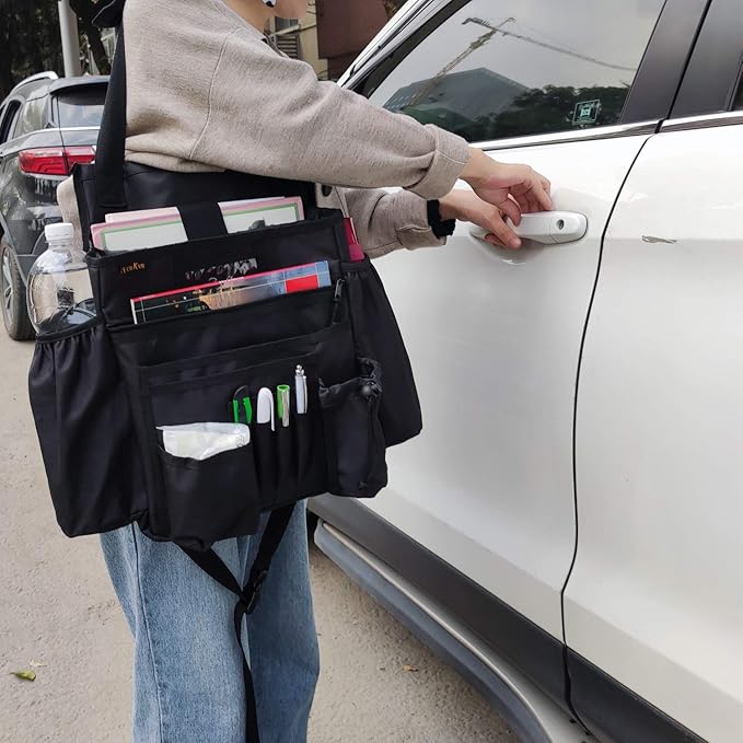 Car Front & Back Seat Organizer with Dedicated Tablet/Laptop Compartment, Passenger Seat File Storage with Cup Holder, Adjustable Backrest, and Padded Shoulder Strap