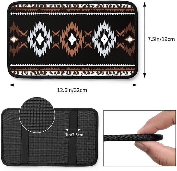 Black Aztec Car Center Console Cover Western Southwest Premium Armrest Covers Scratch & Wear Resistant Car Interior Accessories Native American Middle Console Lid Pad Protector