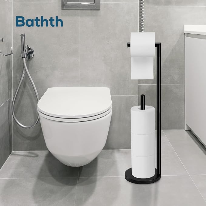 Toilet Paper Holder Stand, Toilet Paper Stand Black, Free Standing Toilet Paper Holder, Toilet Paper with Storage by Bathth
