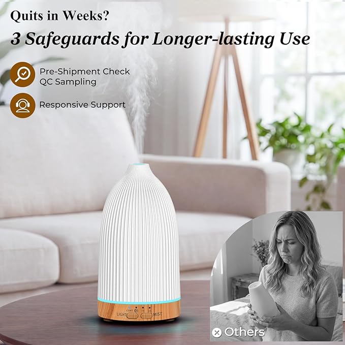 URPOWER 150ML Essential Oil Diffusers for Home, Ultrasonic Aromatherapy Diffuser with 7 Color Changing Lights, Timer & Auto Shut-Off, Scent Diffuser for Bedroom, Office, Yoga