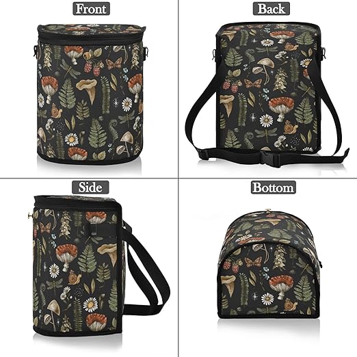 Mushrooms Car Trash Can Vintage Flower Butterfly Dragonfly Car Garbage Bag with Lid Hanging Waterproof Leak Proof Vehicle Storage Bin